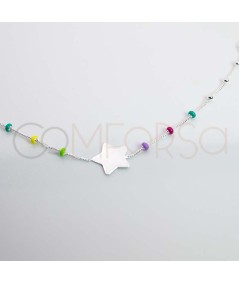 Grabación 1 cara Pulsera estrella bolitas Multicolor 17 + 3cm Plata 925