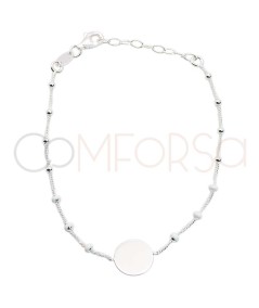 Grabación 1 cara Pulsera círculo bolitas blancas 17 + 3cm Plata 925