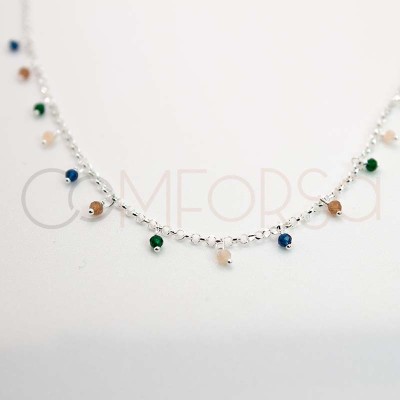 Sterling silver 925 choker with colored hanging stones 40 + 5cm