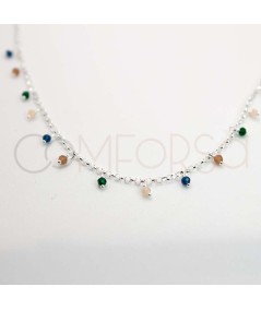 Sterling silver 925 choker with colored hanging stones 40 + 5cm