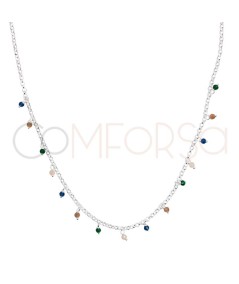 Sterling silver 925 choker with colored hanging stones 40 + 5cm