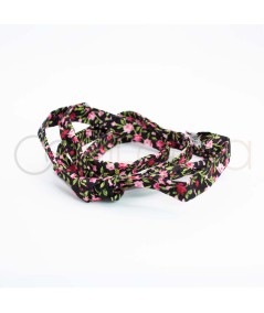 Black Liberty style ribbon with pink flowers 1 mt.