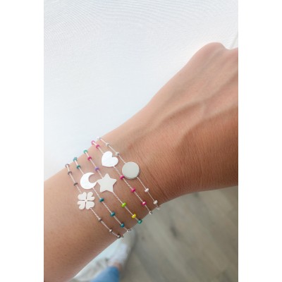 Pulsera estrella bolitas Multicolor 17 + 3cm Plata 925