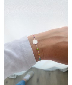 Pulsera con estrella y bolitas Multicolor 17 + 3cm Plata 925