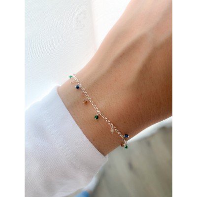 Sterling silver 925 bracelet with colored hanging stones 18 + 3cm