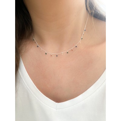 Sterling silver 925 choker with colored hanging stones 40 + 5cm