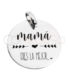 Chapa 20mm frase "mamá eres la mejor" Plata 925