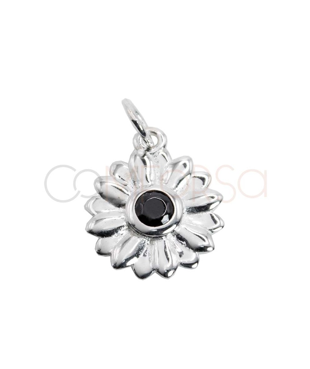 Colgante girasol con circonita negra 14mm Plata 925