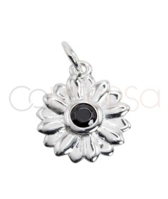 Colgante girasol con circonita negra 14mm Plata 925