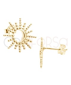 Gold-plated sterling silver 925 sun & moon earrings with balls 15mm