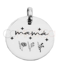 Sterling silver 925 “Mama” medallion with flowers 20mm