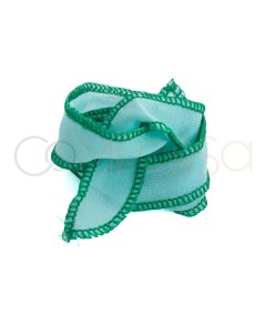 Natural edged silk ribbon Green & Water Green 60cm