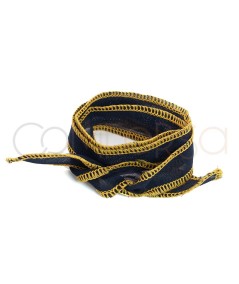 Trimmed Thai silk navy blue/yellow 60cm