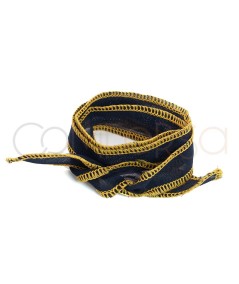 Trimmed Thai silk navy blue/yellow 95cm