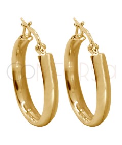 Gold-plated sterling silver 925 D-shape hoop earrings 25mm