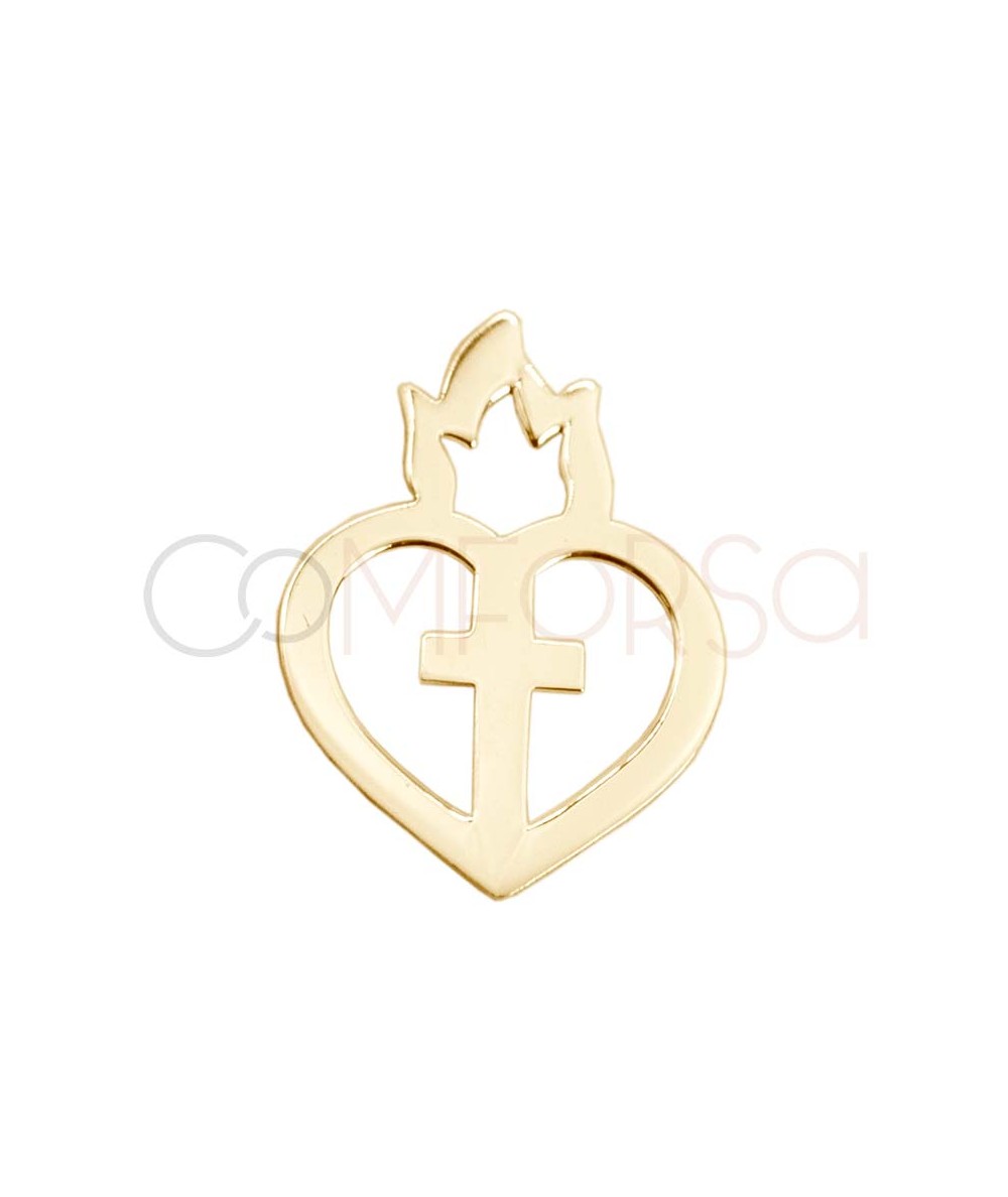 Entrepieza Sagrado Corazón de Jesús 11 x 17mm Plata 925 chapada en oro