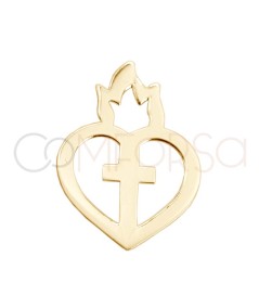 Conector Sagrado Corazón de Jesús 11 x 17mm Plata chapada en oro