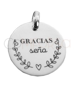 "Gracias seño" y año del curso chapa 20mm Plata 925