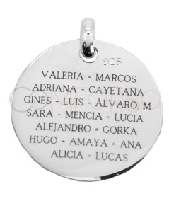 "La mejor profe del mundo" y nombres de alumnos chapa 25mm Plata 925