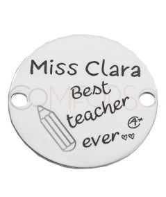 Grabación + "Best teacher ever" y nombre de la profesora en entrepieza con lápiz 20mm Plata 925