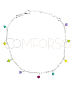 Sterling silver 925 anklet with multicolored hanging balls 21 + 4cm