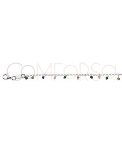 Sterling silver 925 anklet with multicolored hanging stones 21 + 4cm