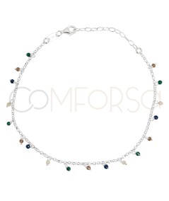 Sterling silver 925 anklet with multicolored hanging stones 21 + 4cm