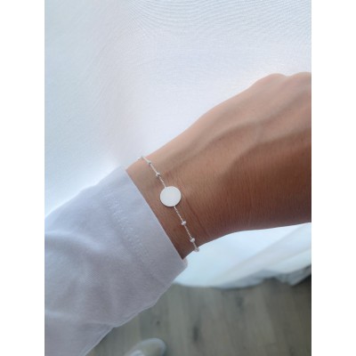 Grabación 1 cara Pulsera círculo bolitas blancas 17 + 3cm Plata 925