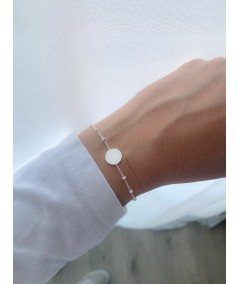 Grabación + Pulsera círculo bolitas blancas 17 + 3cm Plata 925