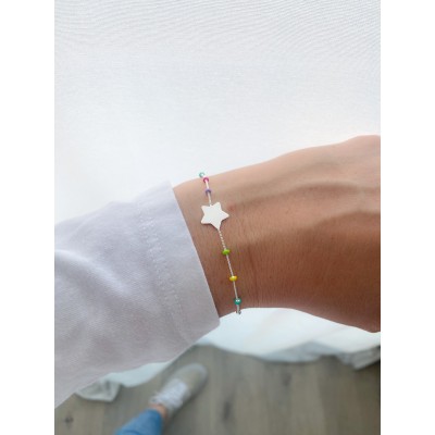 Grabación 1 cara Pulsera estrella bolitas Multicolor 17 + 3cm Plata 925