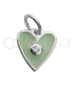 Sterling silver 925 mint enameled heart pendant with zirconia 8 x 10mm