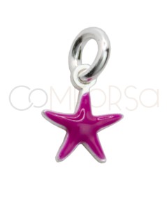 Sterling silver 925 fuchsia enameled mini star pendant 5.6mm