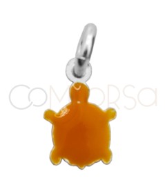 Sterling silver 925 orange enameled mini turtle pendant 5 x 6mm