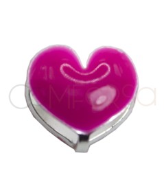 Sterling silver 925 fuchsia enameled mini heart spacer bead 6 x 7mm