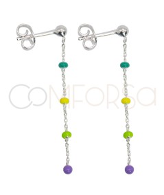 Sterling silver 925 chain earrings with multicolored enameled balls 4cm