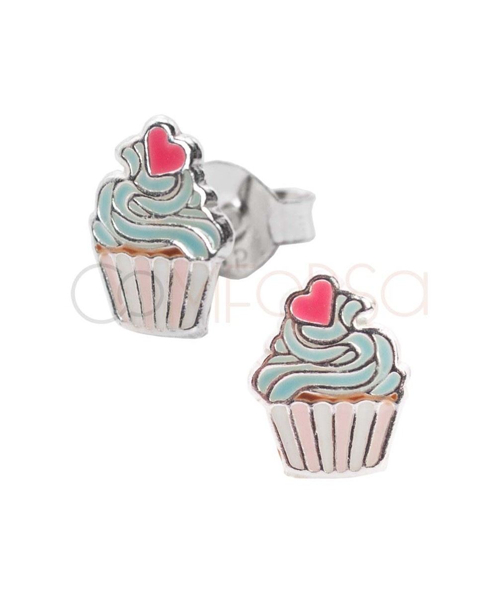 Pendiente cupcake con esmalte 6 x 8mm Plata 925