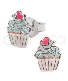 Pendiente cupcake con esmalte 6 x 8mm Plata 925