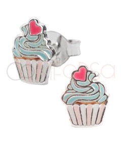 Sterling silver 925 enameled cupcake earrings 6 x 8mm