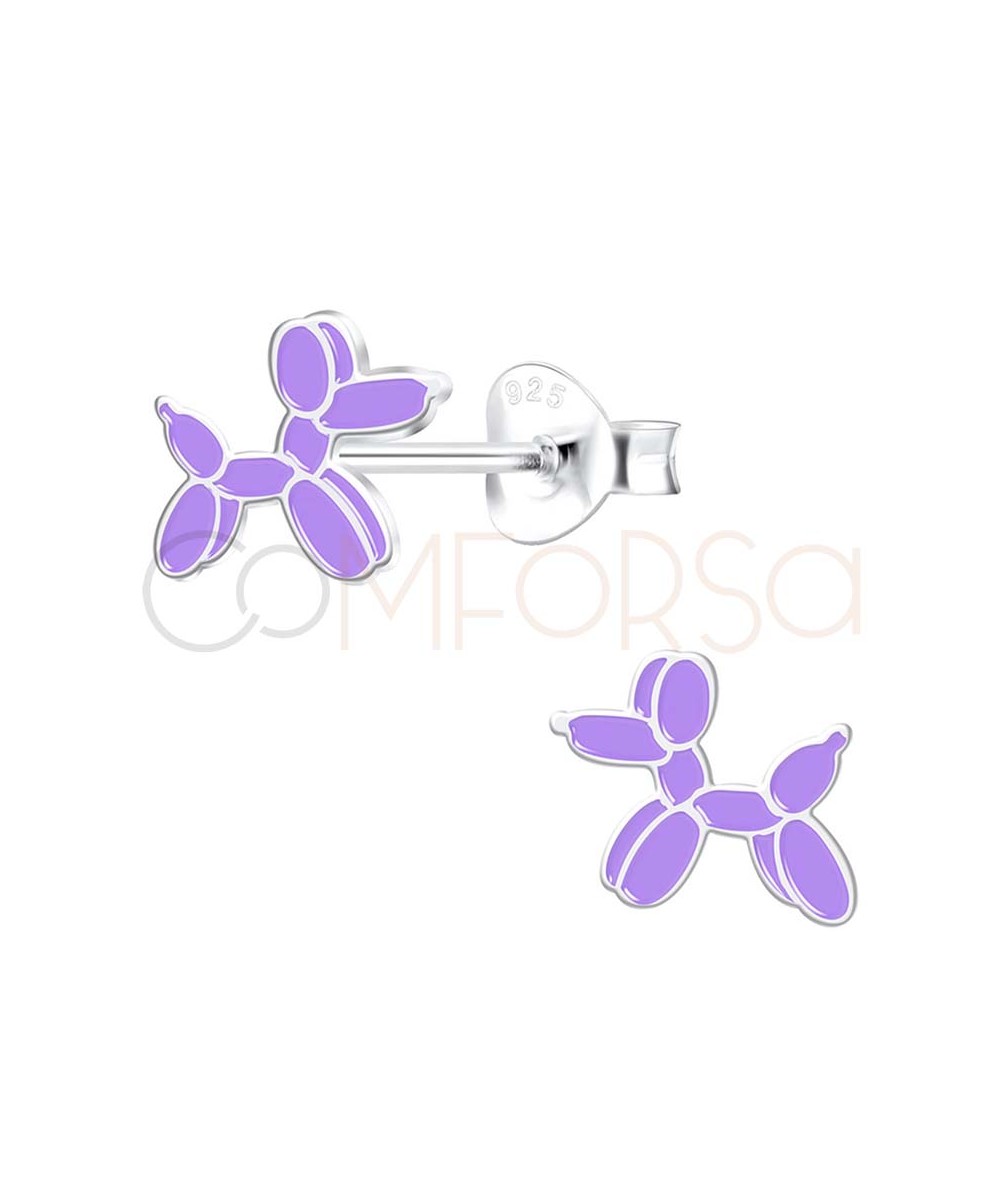 Pendiente perro de globo morado 7 x 9mm Plata 925