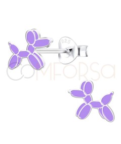 Pendiente perro de globo morado 7 x 9mm Plata 925