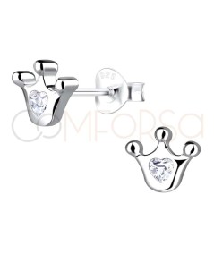 Sterling silver 925 crown earrings with zirconia 7 x 7mm