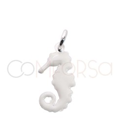 Sterling silver 925 white enameled seahorse pendant 7 x 14.5mm