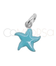 Colgante mini estrella de mar con esmalte azul 8 x 8mm Plata 925