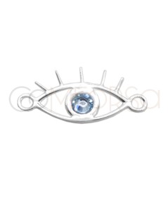 Sterling silver 925 cut-out eye with aquamarine zirconia connector 13 x 6mm
