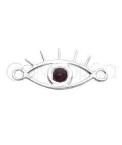 Sterling silver 925 cut-out eye with garnet zirconia connector 13 x 6mm