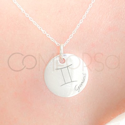 Colgante liso con horóscopos personalizable Plata 925