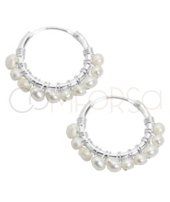 Sterling silver 925 hoop earrings with pearls 16mm