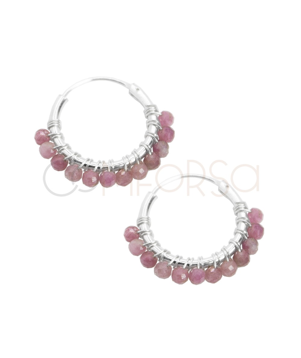 Pendiente de aro con piedras Pink Tourmaline 16mm Plata 925