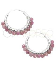 Pendiente de aro con piedras Pink Tourmaline 16mm Plata 925