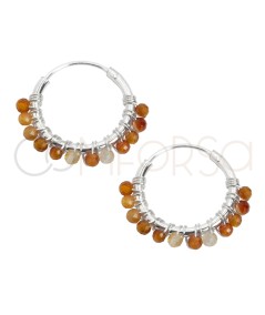 Pendiente de aro con piedras Ágata Naranja 16mm Plata 925